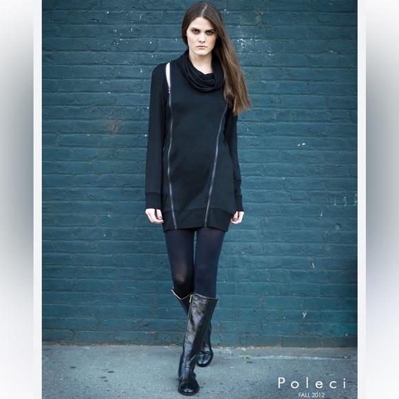 Poleci Black Goth Mock Turtleneck Sweater Dress, Women’s Size Small - Picture 2 of 13